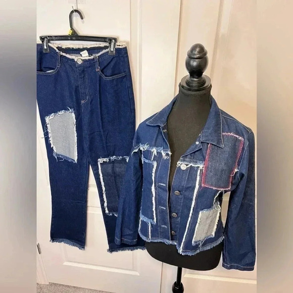 Vintage | Connection Jeans  | 2-Pc Frayed Denim Jacket and Pants | Size M [86] - Picture 2 of 16